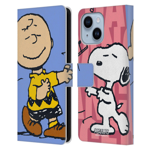 Peanuts Halfs And Laughs Snoopy & Charlie Leather Book Wallet Case Cover For Apple iPhone 14 Plus