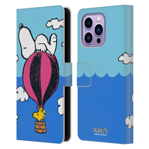 Peanuts Halfs And Laughs Snoopy & Woodstock Balloon Leather Book Wallet Case Cover For Apple iPhone 14 Pro Max
