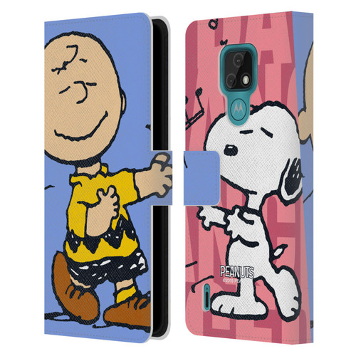 Peanuts Halfs And Laughs Snoopy & Charlie Leather Book Wallet Case Cover For Motorola Moto E7
