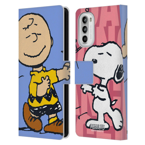 Peanuts Halfs And Laughs Snoopy & Charlie Leather Book Wallet Case Cover For Motorola Moto G52