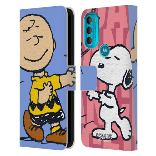 Peanuts Halfs And Laughs Snoopy & Charlie Leather Book Wallet Case Cover For Motorola Moto G71 5G