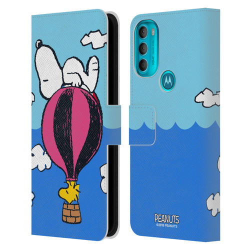 Peanuts Halfs And Laughs Snoopy & Woodstock Balloon Leather Book Wallet Case Cover For Motorola Moto G71 5G