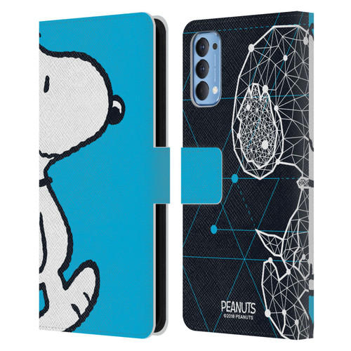 Peanuts Halfs And Laughs Snoopy Geometric Leather Book Wallet Case Cover For OPPO Reno 4 5G