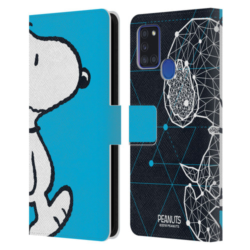 Peanuts Halfs And Laughs Snoopy Geometric Leather Book Wallet Case Cover For Samsung Galaxy A21s (2020)