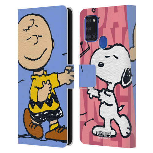 Peanuts Halfs And Laughs Snoopy & Charlie Leather Book Wallet Case Cover For Samsung Galaxy A21s (2020)