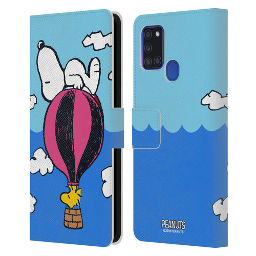 Peanuts Halfs And Laughs Snoopy & Woodstock Balloon Leather Book Wallet Case Cover For Samsung Galaxy A21s (2020)