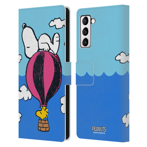 Peanuts Halfs And Laughs Snoopy & Woodstock Balloon Leather Book Wallet Case Cover For Samsung Galaxy S21+ 5G