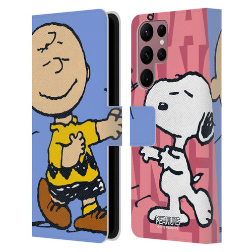 Peanuts Halfs And Laughs Snoopy & Charlie Leather Book Wallet Case Cover For Samsung Galaxy S22 Ultra 5G