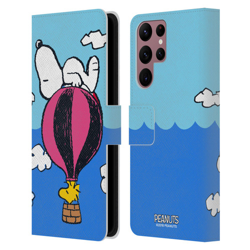 Peanuts Halfs And Laughs Snoopy & Woodstock Balloon Leather Book Wallet Case Cover For Samsung Galaxy S22 Ultra 5G
