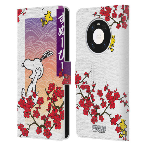 Peanuts Oriental Snoopy Cherry Blossoms 2 Leather Book Wallet Case Cover For Huawei Mate 40 Pro 5G