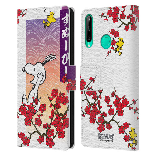 Peanuts Oriental Snoopy Cherry Blossoms 2 Leather Book Wallet Case Cover For Huawei P40 lite E