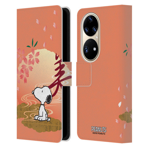 Peanuts Oriental Snoopy Sakura Leather Book Wallet Case Cover For Huawei P50 Pro