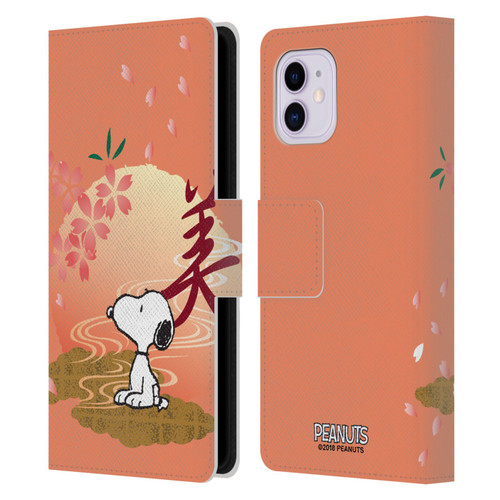 Peanuts Oriental Snoopy Sakura Leather Book Wallet Case Cover For Apple iPhone 11
