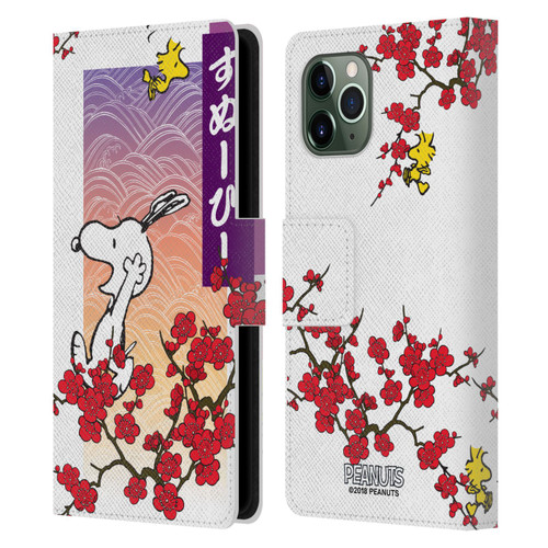 Peanuts Oriental Snoopy Cherry Blossoms 2 Leather Book Wallet Case Cover For Apple iPhone 11 Pro