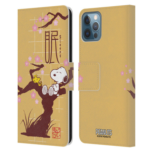 Peanuts Oriental Snoopy Sleepy Leather Book Wallet Case Cover For Apple iPhone 12 / iPhone 12 Pro