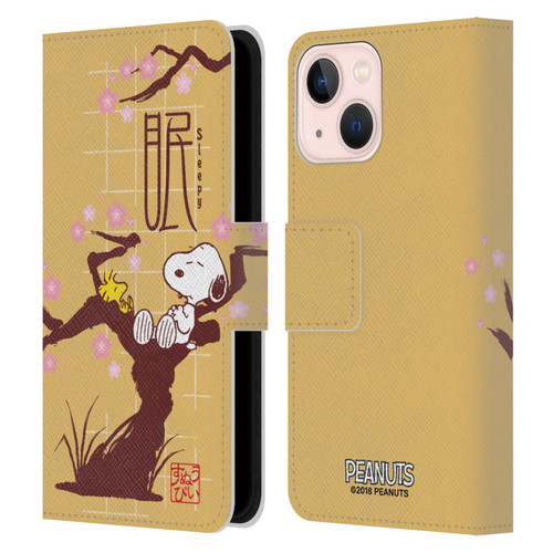 Peanuts Oriental Snoopy Sleepy Leather Book Wallet Case Cover For Apple iPhone 13 Mini