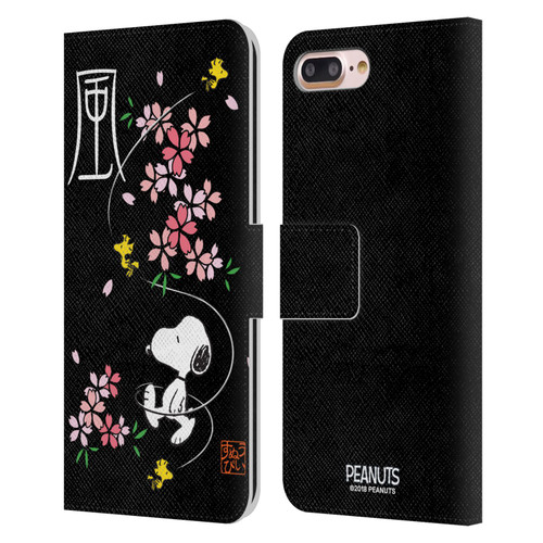 Peanuts Oriental Snoopy Cherry Blossoms Leather Book Wallet Case Cover For Apple iPhone 7 Plus / iPhone 8 Plus