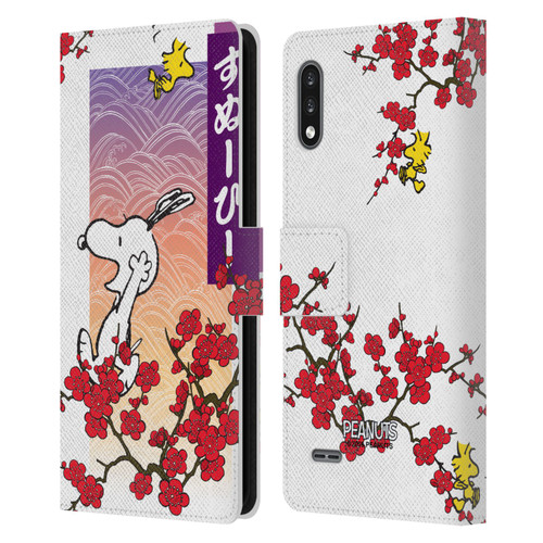 Peanuts Oriental Snoopy Cherry Blossoms 2 Leather Book Wallet Case Cover For LG K22