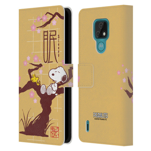 Peanuts Oriental Snoopy Sleepy Leather Book Wallet Case Cover For Motorola Moto E7