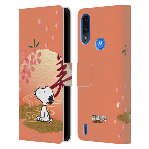 Peanuts Oriental Snoopy Sakura Leather Book Wallet Case Cover For Motorola Moto E7 Power / Moto E7i Power