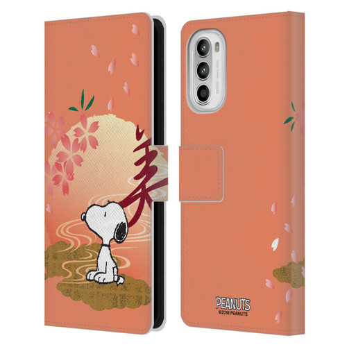 Peanuts Oriental Snoopy Sakura Leather Book Wallet Case Cover For Motorola Moto G52