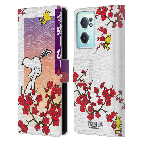 Peanuts Oriental Snoopy Cherry Blossoms 2 Leather Book Wallet Case Cover For OnePlus Nord CE 2 5G