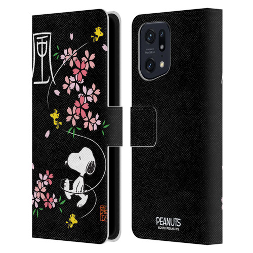 Peanuts Oriental Snoopy Cherry Blossoms Leather Book Wallet Case Cover For OPPO Find X5
