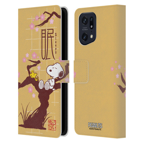 Peanuts Oriental Snoopy Sleepy Leather Book Wallet Case Cover For OPPO Find X5