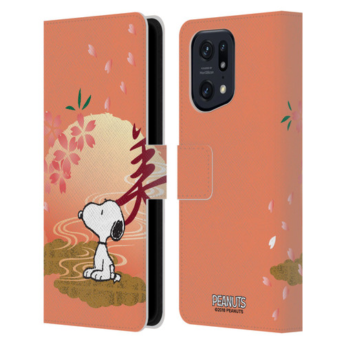 Peanuts Oriental Snoopy Sakura Leather Book Wallet Case Cover For OPPO Find X5 Pro