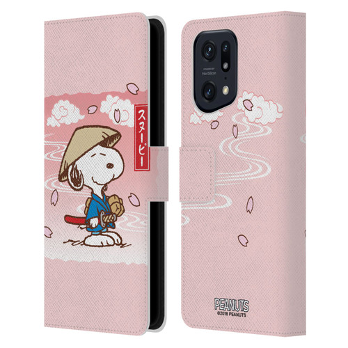 Peanuts Oriental Snoopy Samurai Leather Book Wallet Case Cover For OPPO Find X5 Pro