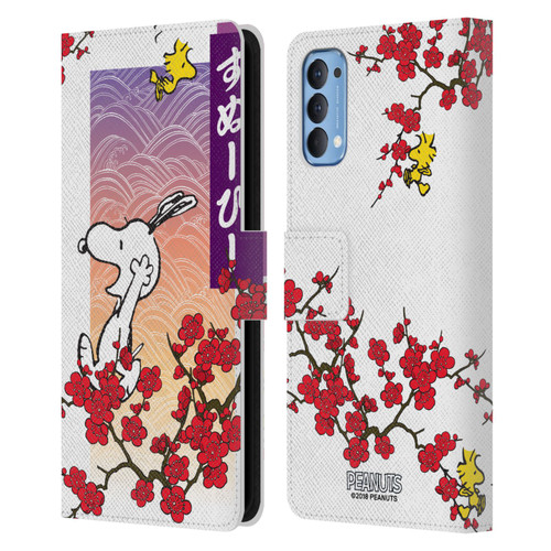 Peanuts Oriental Snoopy Cherry Blossoms 2 Leather Book Wallet Case Cover For OPPO Reno 4 5G