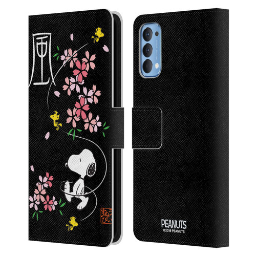 Peanuts Oriental Snoopy Cherry Blossoms Leather Book Wallet Case Cover For OPPO Reno 4 5G