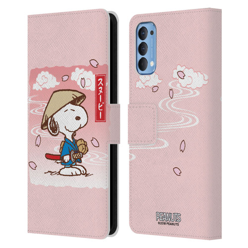 Peanuts Oriental Snoopy Samurai Leather Book Wallet Case Cover For OPPO Reno 4 5G