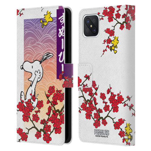 Peanuts Oriental Snoopy Cherry Blossoms 2 Leather Book Wallet Case Cover For OPPO Reno4 Z 5G