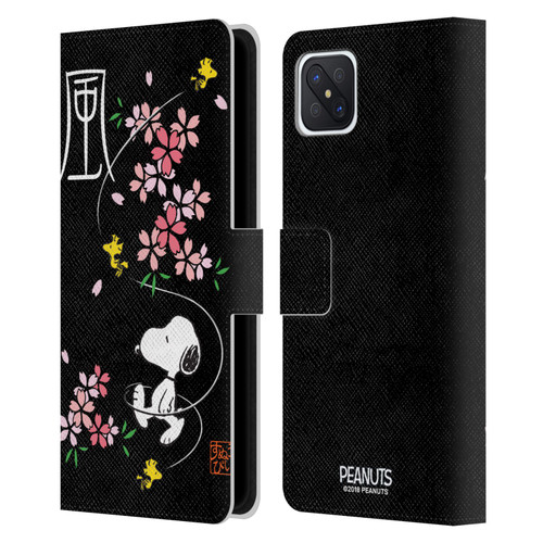 Peanuts Oriental Snoopy Cherry Blossoms Leather Book Wallet Case Cover For OPPO Reno4 Z 5G