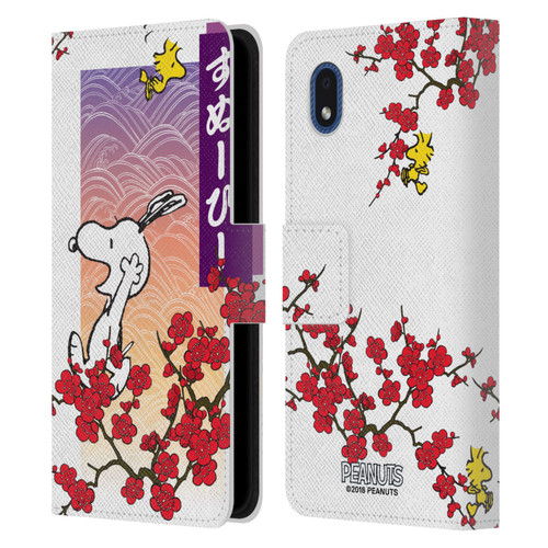 Peanuts Oriental Snoopy Cherry Blossoms 2 Leather Book Wallet Case Cover For Samsung Galaxy A01 Core (2020)