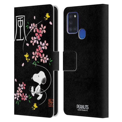 Peanuts Oriental Snoopy Cherry Blossoms Leather Book Wallet Case Cover For Samsung Galaxy A21s (2020)