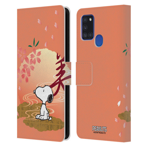 Peanuts Oriental Snoopy Sakura Leather Book Wallet Case Cover For Samsung Galaxy A21s (2020)