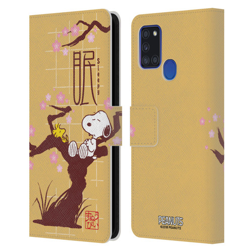 Peanuts Oriental Snoopy Sleepy Leather Book Wallet Case Cover For Samsung Galaxy A21s (2020)
