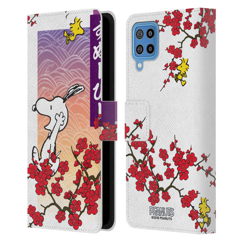 Peanuts Oriental Snoopy Cherry Blossoms 2 Leather Book Wallet Case Cover For Samsung Galaxy F22 (2021)