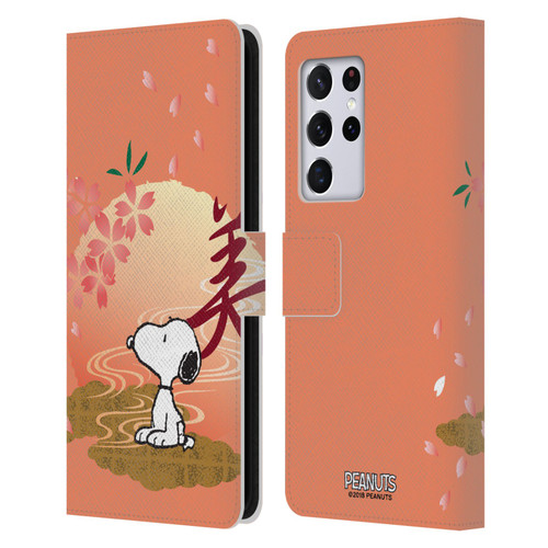 Peanuts Oriental Snoopy Sakura Leather Book Wallet Case Cover For Samsung Galaxy S21 Ultra 5G