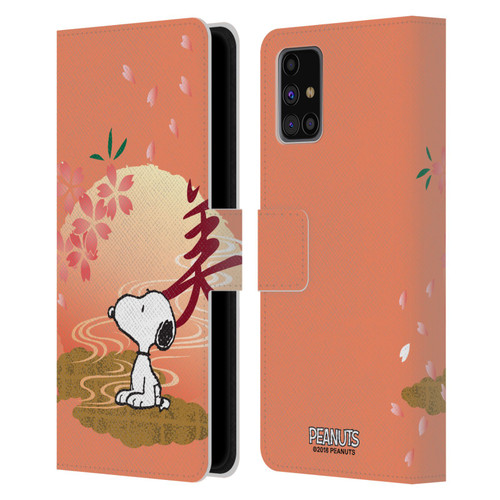Peanuts Oriental Snoopy Sakura Leather Book Wallet Case Cover For Samsung Galaxy M31s (2020)