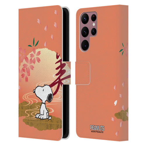 Peanuts Oriental Snoopy Sakura Leather Book Wallet Case Cover For Samsung Galaxy S22 Ultra 5G