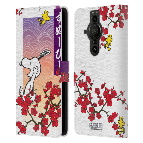 Peanuts Oriental Snoopy Cherry Blossoms 2 Leather Book Wallet Case Cover For Sony Xperia Pro-I