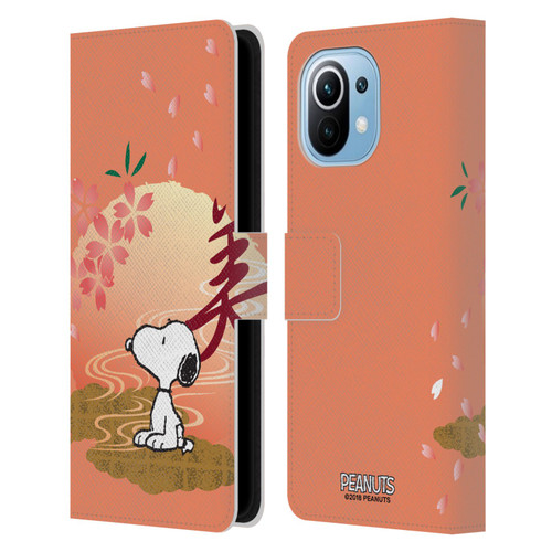 Peanuts Oriental Snoopy Sakura Leather Book Wallet Case Cover For Xiaomi Mi 11