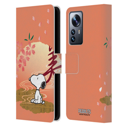 Peanuts Oriental Snoopy Sakura Leather Book Wallet Case Cover For Xiaomi 12 Pro