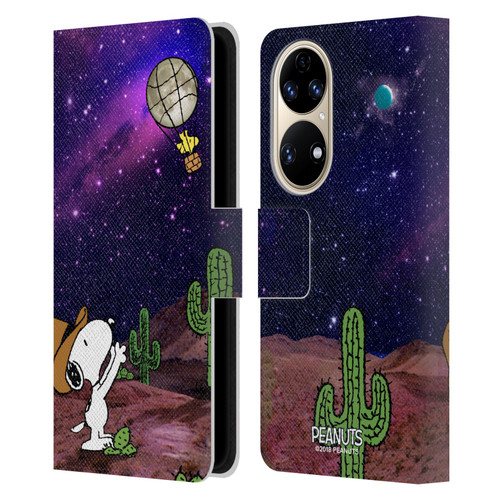 Peanuts Snoopy Space Cowboy Nebula Balloon Woodstock Leather Book Wallet Case Cover For Huawei P50