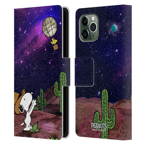 Peanuts Snoopy Space Cowboy Nebula Balloon Woodstock Leather Book Wallet Case Cover For Apple iPhone 11 Pro
