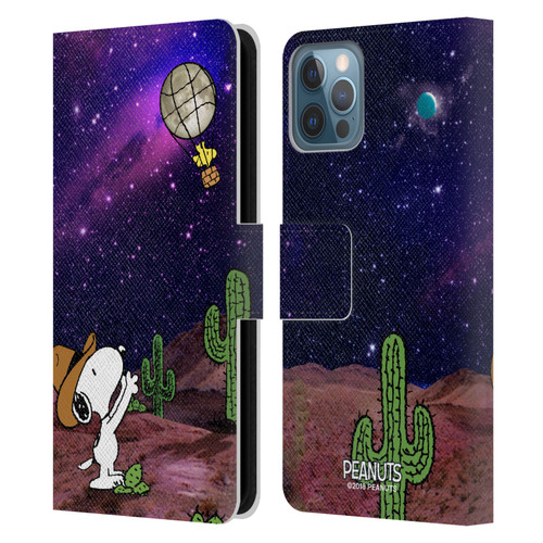 Peanuts Snoopy Space Cowboy Nebula Balloon Woodstock Leather Book Wallet Case Cover For Apple iPhone 12 / iPhone 12 Pro