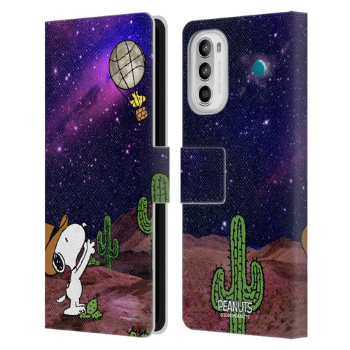 Peanuts Snoopy Space Cowboy Nebula Balloon Woodstock Leather Book Wallet Case Cover For Motorola Moto G52
